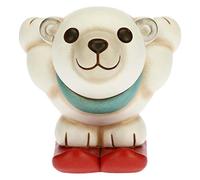 THUN - Soprammobile Orso Polare Natalizio con Sci - Accessori per la Casa da Collezionare - Linea Un Pensiero Felice - Formato Piccolo - Ceramica - 9,5 x 12 x 9,3 h cm