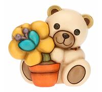 THUN - Soprammobile Teddy Primavera 2023 con Vasetto di Fiori in Ceramica Decorata a Mano, Versione Piccola, Linea Fiori e Fantasia, 9.9x6.6x8.8 cm h