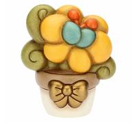 THUN - Soprammobile Vasetto in Ceramica Decorata a Mano con Fiore Giallo, Versione Media, Linea Fiori e Fantasia, 8.7x6.5x10.2 cm h