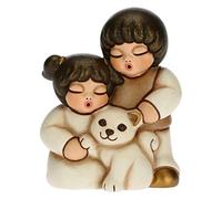 THUN - Statuina Presepe Coppia di Bambini con Gatto - Decorazioni Natale Casa - Linea Presepe Classico, Variante Bianca - Ceramica - 5,5 x 4 x 6,5 h cm