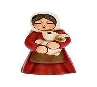 THUN - Statuina Presepe Donna con Coniglio - Decorazioni Natale Casa - Linea Presepe Classico, Variante Rossa - Ceramica - 5 x 5 x 8 h cm