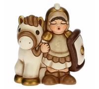 THUN - Statuina Presepe Soldato con Cavallo - Decorazioni Natale Casa - Linea Presepe Classico, Variante Bianca - Ceramica - 7,5 x 5,5 x 8,5 h cm