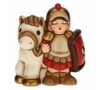 THUN - Statuina Presepe Soldato con Cavallo - Decorazioni Natale Casa - Linea Presepe Classico, Variante Rossa - Ceramica - 7,5 x 5,5 x 8,5 h cm