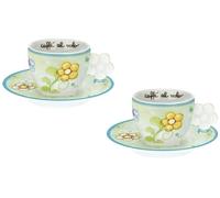 Thun Tazzine da caffè con piattini decorazione fiore, 2 tazzine con piatti