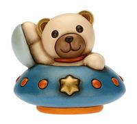 THUN - Teddy Astronauta su Navicella, Versione Media - Living, Icone, Bomboniere Battesimo - Ceramica Dipinta a Mano - 4,4x4,4x7 cm h