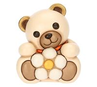 THUN, Teddy con Margherita in Ceramica Decorata a Mano, Versione Piccola, Linea Primavera da Vivere, 7.2 x 6.3 x 8.8 cm h