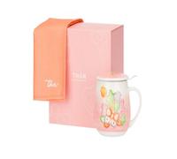 Thun Tisaniera con tovaglietta arancione - Set in ceramica con coperchio per tisane e infusi, 1 set