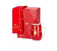 Thun Tisaniera rossa con coperchio e tovagliolo - Set in ceramica per tisane e infusi, 1 set