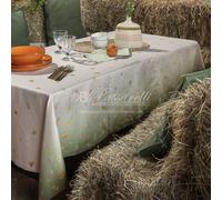 THUN® Tovaglia antimacchia Country Flowers verde in cotone