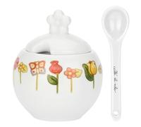 THUN, Zuccheriera Con Cucchiaino In Porcellana in Porcellana, Collezione Happy Country, Ideale per Cucina, Zuccheriera Ø 10,5 cm, 10 cm A, Cucchiaino 13 cm