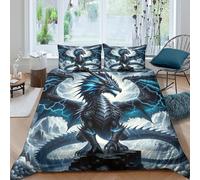 Thunder dragoncopripiumino ultra microfibra Set di 3 Pezzi stampa 3D con cerniera Fantasy mythical creature Set Di Copripiumino incluso federe aiosa morbida for adolescenti Double（200x200cm）