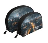 Thunder Landscape - Trousse portatile per cosmetici, organizer da viaggio con cerniera e scomparti interni, Vista notturna della città, Taglia unica