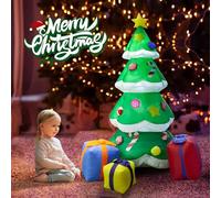 THUNDERBAY Albero di Natale gonfiabile verde decorato con luci a LED, albero gonfiabile con scatola regalo multicolore e torta di Natale a stella, per interni, cortile, giardino, prato