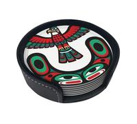 Thunderbird Totem - Set di 6 sottobicchieri rotondi in pelle PU per tavolo, resistenti al calore, con supporto