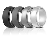 ThunderFit - Anelli in silicone da uomo, 4 anelli, 1 anello, con bordo a gradini, in gomma, 9,5 mm, 8,5 mm, 7 mm di larghezza, 9,5 mm di larghezza, metallo, argento, nero, grigio scuro, 15.5 - 16 (24.5mm)