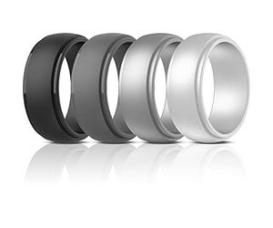 ThunderFit - Anelli in silicone da uomo, 4 anelli, 1 anello, con bordo a gradini, in gomma, 9,5 mm, 8,5 mm, 7 mm di larghezza, 9,5 mm di larghezza, metallo, argento, nero, grigio scuro, 15.5 - 16 (24.5mm)