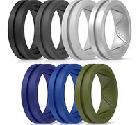 ThunderFit Fedi nuziali da uomo, in silicone, con parte superiore spazzolata incisa al centro, larghezza 8,2 mm, spessore 2,5 mm, confezione multipla da 1/4/6/7 pezzi