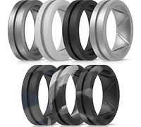 ThunderFit Fedi nuziali da uomo, in silicone, traspiranti, spazzolate, con linea centrale incisa, 8,2 mm di larghezza, 2,5 mm di spessore, confezione multipla da 1/4/6/7, 7.5 - 8 (18.20mm), Silicone