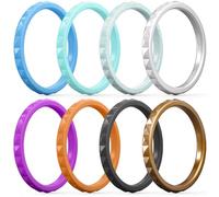 ThunderFit Sottile e impilabile Anelli in Silicone, 7 Pezzi FEDI Nuziali in Silicone per Donne - Diamond Pattern, Bronze, Black, Purple, Orange, Blue, Silver, Glitter Teal