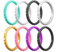 ThunderFit Sottile e impilabile Anelli in Silicone, 7 Pezzi FEDI Nuziali in Silicone per Donne - Diamond Pattern, Gold, Black, Pink, White, Teal, Silver, Glitter Black