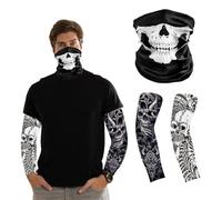 THXFUNAREA 1 maschera da teschio e 2 scaldamuscoli per tatuaggi,maschera da teschio di Halloween,passamontagna da motociclista,adatto per attirare l'attenzione alle feste di Halloween