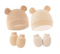 THXFUNAREA 2 Sets Neonato Bambino Berretto e Guanti per Neonato Accessori Set Cappellino per Ragazzi Ragazze Cotone 0-6 Mesi