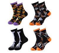 THXFUNAREA 4 Paia di Divertenti Calzini di Halloween per Donna Taglia 36-40 Regali di Halloween Calzini Colorati in Cotone Divertenti Calzini di Zucca Scheletro Spaventoso