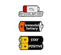 THXFUNAREA Batteria Sociale Pin, 3 Pezzi Divertente Spilla per L'Umore Interattivo per 7 Giorni, Spille Divertenti, Smalto Badge Nizza Spilla Gioielli (Bianco + Nero)