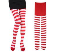 THXFUNAREA Collant a Righe Rosse e Bianche Donna - Calze Elastiche per Carnevale, Costume, Cosplay e Feste a Tema