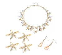 THXFUNAREA Set da 7 Gioielli da Spiaggia a Tema Sirena, Conchiglia Collana, Fermacapelli Stella Marina e Orecchini, Accessori per Feste in Riva al Mare e Party a Tema, Per un Look Incantato ed Estivo