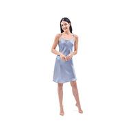 THXSILK - Abito da notte da donna, in seta, 19 momme, lunghezza al ginocchio Blu nebbia M