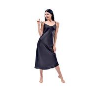 THXSILK Camicia da notte in seta, 19 momme, in seta di gelso naturale, da donna, lunga biancheria da notte, Nero , S