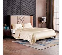 THXSILK Set di biancheria da letto in seta da 3 pezzi, copripiumino da 200 x 220 cm e 2 federe da 40 x 80 cm, ipoallergenica 19 momme seta di gelso, ultra morbida e liscia, champagne