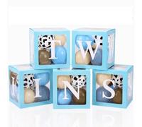 Thyle 5 scatole trasparenti per palloncini gemelli, con 10 lettere, 40 palloncini verde salvia, bianchi, oro metallizzato, per baby shower, rivelazione di genere, decorazioni per feste (gemelli, blu)
