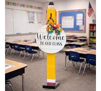 Thyle Decorazione a matita per il rientro a scuola da 82,5 cm, con quaderno, decorazioni giganti in legno giallo, benvenuti nella nostra ccessori per foto per il primo giorno di scuola