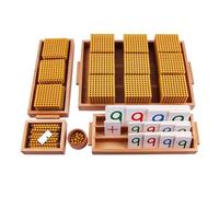 THYXGS Set di Perline Dorate in Legno Montessori, Strumenti Didattici per La Matematica Elementare di Decimal Bank, Educazione della Prima Infanzia, Gioco di società
