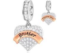 Ti Amo Fratello Charms Ciondolo si adatta al braccialetto/collana dell'amicizia Pandora, 925 Argento Sterling Pave Chiaro CZ Cuore Brother Ciondolo Perline, Regali per Cugino/Sorella/Migliore Amico