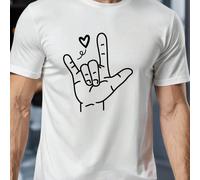 Ti amo - T-shirt con il gesto della mano, maglietta da uomo, t-shirt girocollo da uomo, 220 g/m², per l'estate, in puro cotone, maniche corte (1 pezzo) T-shirt da uomo a maniche corte e scollo tondo,