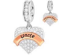 Ti Amo Zio Charms Pendente Si Adatta Pandora Serpente Braccialetto/Collana, 925 Argento Sterling Pavimentazione Scintillante Chiaro CZ Cuore Uncle Ciondolo Perline, Regali per Familia/Zia/Fratello