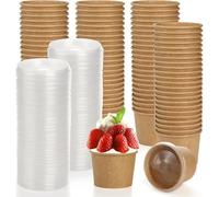 Ti Cow Bicchieri di carta kraft per gelato con coperchi, contenitori usa e getta per alimenti da 226,8 g, confezione da 100 ciotole da dessert marroni per snack caldi e freddi, yogurt, zuppe