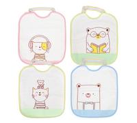 Ti TIN - Confezione da 4 bavaglini impermeabili per neonati. Dimensioni: 23 x 28 cm. Composizione: 73% cotone - 27% poliestere fodera in vinile | Set di 4 bavaglini con chiusura in gomma.