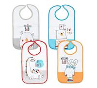 Ti TIN Confezione Da 4 Bavaglini Impermeabili Stampati 73% Cotone - 27% Poliestere | Set Di 4 Bavaglini Per Bambini Da 6 a 18 Mesi con Nastro Autochiudente, 25x35 cm