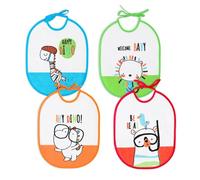 Ti TIN Pack 4 Bavaglini Impermeabili 73% Cotone - 27% Poliestere | Confezione Da 4 Bavaglini Per Bambini Da 6 a 18 Mesi con Chiusura a Nastro, 23x28 cm