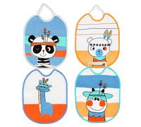 Ti TIN Pack 4 Bavaglini Impermeabili 73% Cotone - 27% Poliestere Federa Vinile | Confezione Da 4 Bavaglini Per Bambini Da 6 a 18 Mesi con Chiusura con Elastici, 23x28 cm