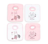 Ti TIN Set di 4 Bavaglini Impermeabili con Colletto a Maglietta - 100% Poliestere Microfibra e Rivestimento in Vinile | Per Bambini di 6-18 Mesi | Colore Rosa | Lavabile in Lavatrice | Asili Nido