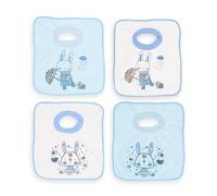 Ti TIN Set di 4 Bavaglini Impermeabili con Colletto a Maglietta - 100% Poliestere Microfibra e Rivestimento in Vinile | Per Bambini di 6-18 Mesi | Colore Celeste | Lavabile in Lavatrice | Asili Nido