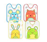 Ti TIN Set di 4 bavaglini per bambini 6-12 mesi in microfibra impermeabili 24x31 cm con elastico, traspiranti e lavabili, stampa animali, perfetti per asilo e scuola