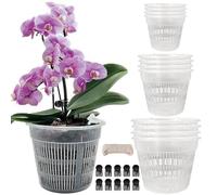Tialero Vaso per orchidee, confezione da 12 vasi per orchidee con fori, 4 per ciascuno da 11,4 cm, 14 cm, 16 cm, vasi trasparenti per orchidee per rinvaso, fioriera traspirante per orchidee scanalate