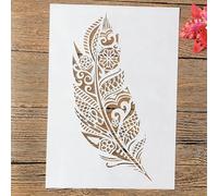 TIAMECH Stencil in formato A4 con piume mandala per dipingere su legno, riutilizzabile, grande piuma, stencil fai da te, album da colorare dimensioni decorative, 21,1 x 29,7 cm