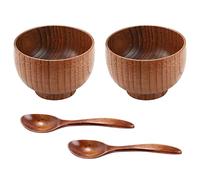 Tiamu Ciotole di legno fatte a mano, ciotole giapponesi in legno di giuggiola che servono con cucchiaio per , zuppa, salsa, insalata, tè, decorazione 2 set (2 ciotole + 2 cucchiai)